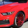 white michelin tire stickers - red ford mustang - front side view