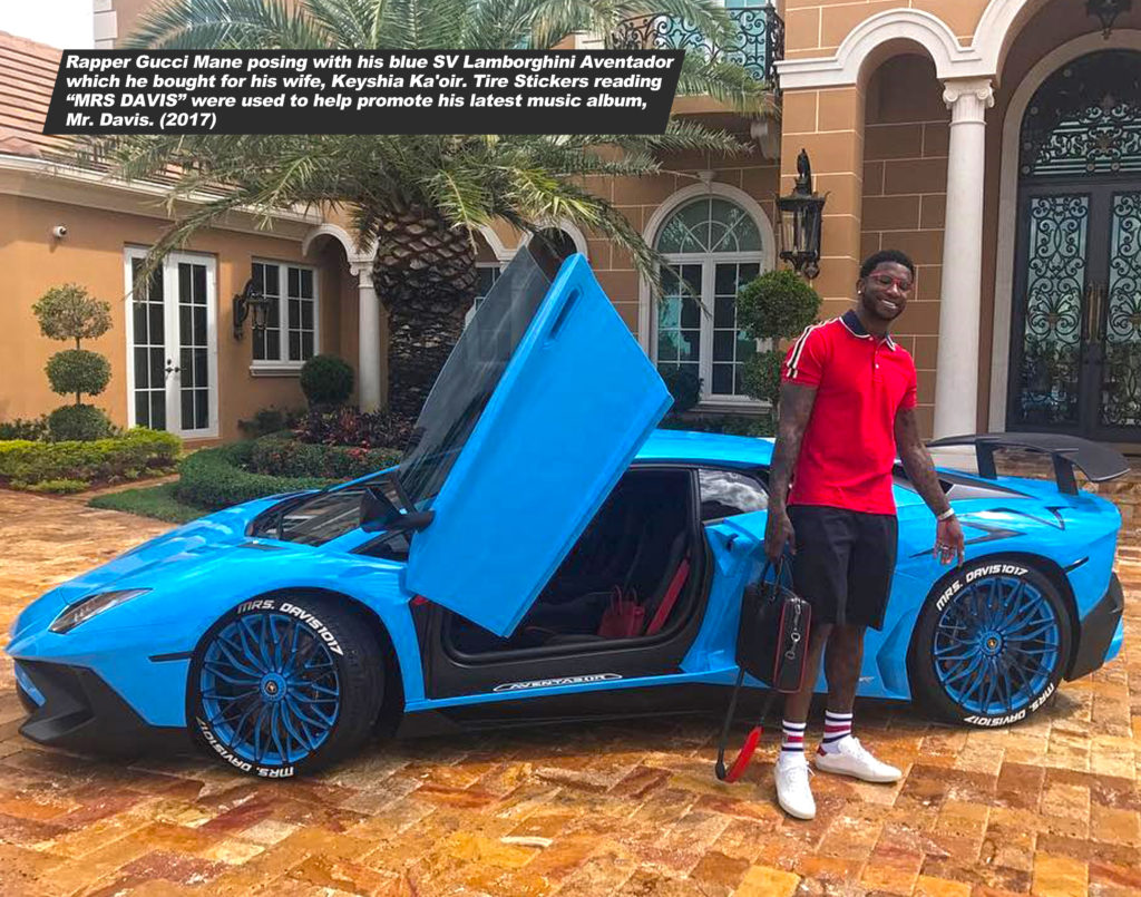 Gucci mane blue aventador and tire stickers